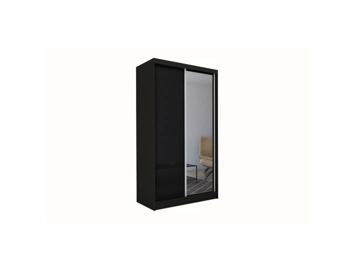 KLEIDERSCHRANK mit Spiegel-Schiebetüren und Aluminium-Leisten, LED-Beleuchtung - PARTI - 150 cm Schwarz
