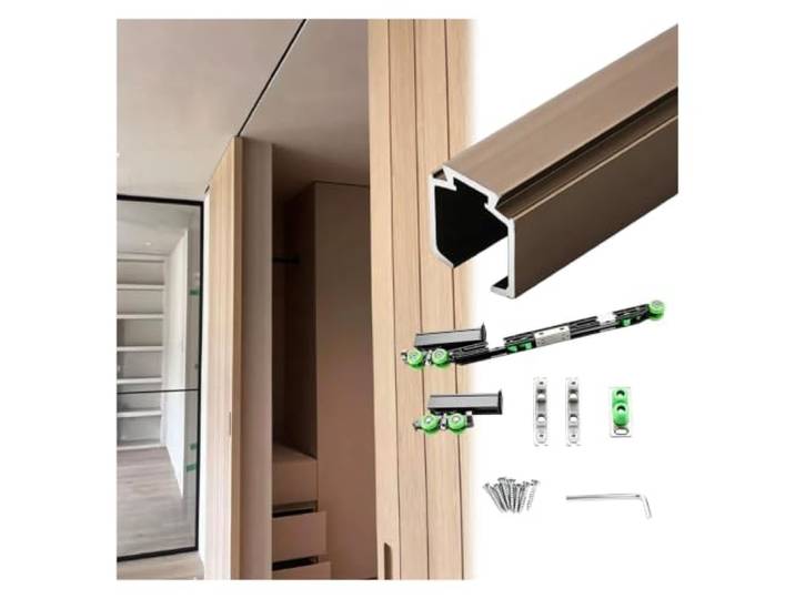 Einbau Schiebetürschiene leise mit Soft Close Mechanismus Set 80 kg belastbare Taschentürschiene Aluminiumschiene, verstellbare Kleiderbügel den