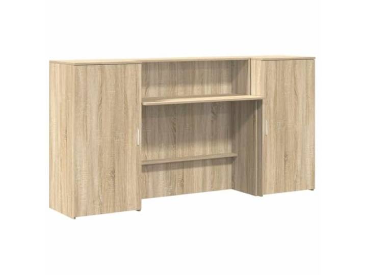 HKLGBVCR Empfangsschreibtisch Sonoma-Eiche, 200 x 50 x 103,5 cm, Holz Integrierte Theke, Aufbewahrungsschrank, Wandbefestigung im Lieferumfang enthalten, einfache Montage, Hotelhallen, Kliniken