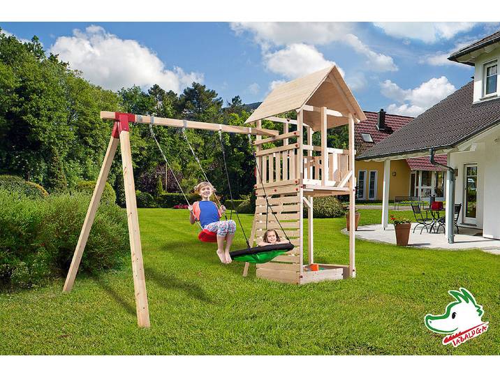 Weka Tabaluga Drachenturm Sparset mit Anbauschaukel und Sandkasten 3.3 × 4.2 × 2.9 m