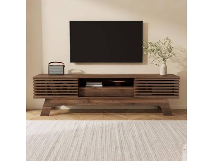 Merax TV-Schrank Vintage Holzoptik, TV-Lowboard für Fernseher bis 65 Zoll, TV-Schrank mit Kabeldurchführung & Offenem Fach, TV-Möbel für Wohnzimmer 150 x 35 x 44 (cm)