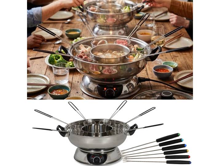 Chinesisches Fondue-Set mit 6 Gabeln & 6 Sieben, 1600 Watt