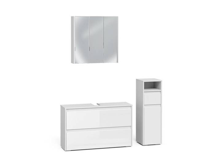 Vicco Badmöbel-Set Majest, Weiß Hochglanz/Weiß, 3-teilig, Weiß Hochglanz, Weiß, Holzwerkstoff, nicht einzeln stellbar,Rechteckig, 100x62x30.1 cm, Badezimmer, Badmöbelsets & -serien, Badmöbelset