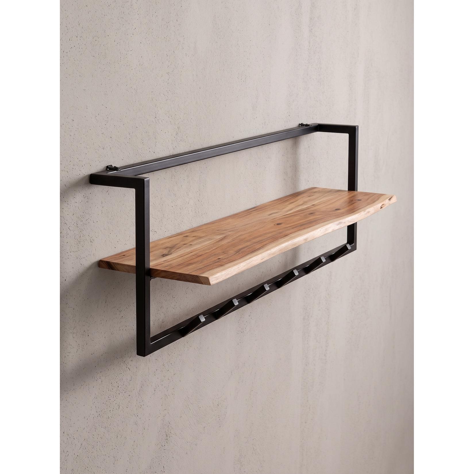 Wandgarderobe Akazie Massivholz Akazie-Schwarz 100x25x32 cm Kadima