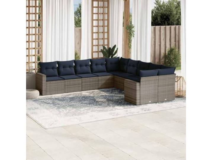 YUTAASU 10-TLG. Poly Rattan Sofagarnitur Grau mit Kissen