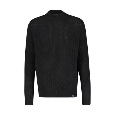 Strickpullover LERROS "Cable-Strickpullover mit Turtleneck", Herren, Gr. L, schwarz, 88% Schurwolle, 12% Kaschmir, Rundhals, Pullover Strickpullover