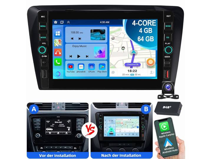 ESSGOO Für Skoda Octavia III 2014-2018 Carplay Android 15 Autoradio Autoradio (RDS, Digitalradio (DAB), FM, AM)