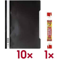 Durable 10x Schnellhefter A4 inkl. 1x Fruchtgummi »Roulette« schwarz, 22.7x31 cm