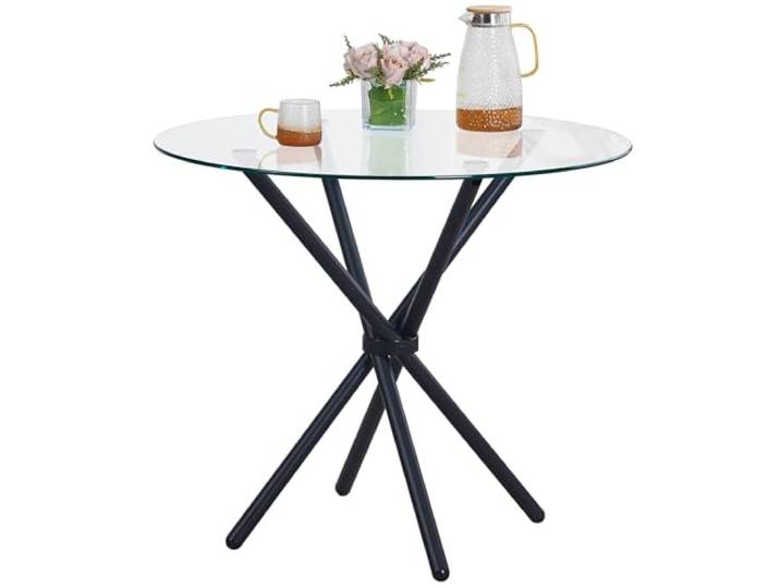 paonne Runder Esstisch aus Glas mit Glasplatte, Küchentisch 90 cm, Moderner Runder Frühstückstisch für 2-4 Personen, Chrom