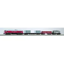 PIKO H0 97935 - Start-Set mit Bettung BR 130 CSD + 3 Güterwagen