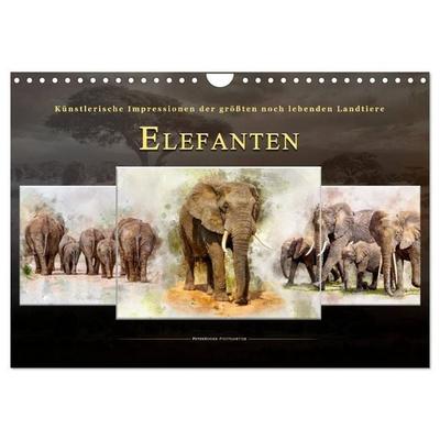 Elefanten - künstlerische Impressionen der größten noch lebenden Landtiere (Wandkalender 2026 DIN A4 quer), CALVENDO Monatskalender
