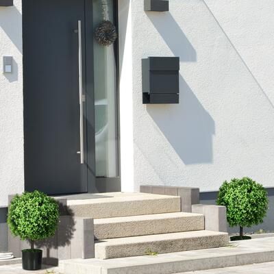 "HOMCOM Set of 2 1.7ft/20.75"" Artificial Ball Boxwood Topiary Trees with Fruit and Plant Pot, Indoor Outdoor Fake Plants"