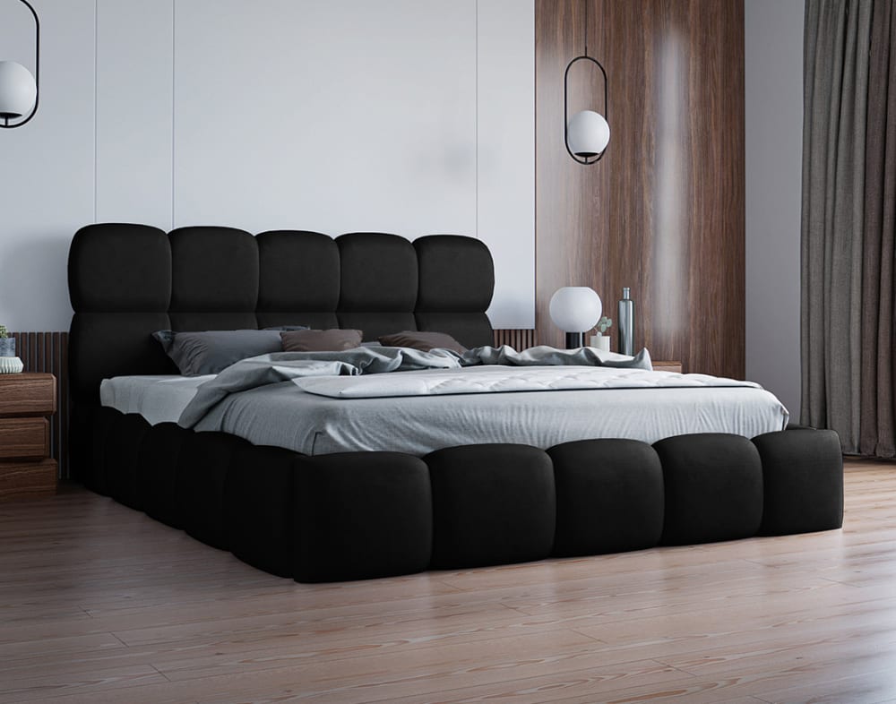 Best Mobilier Lit coffre 140x200 cm sommier inclus noir Noir 163x90x224cm