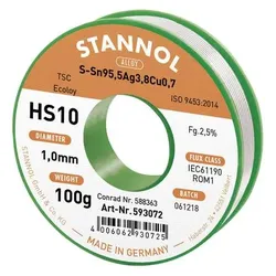 Stannol HS10 2510 Lötzinn, bleifrei Spule Sn95,5Ag3,8Cu0,7 ROM1 100 g 1 mm (Lötdrahtspender, Lötzinn), Lötgerät Zubehör, Grau