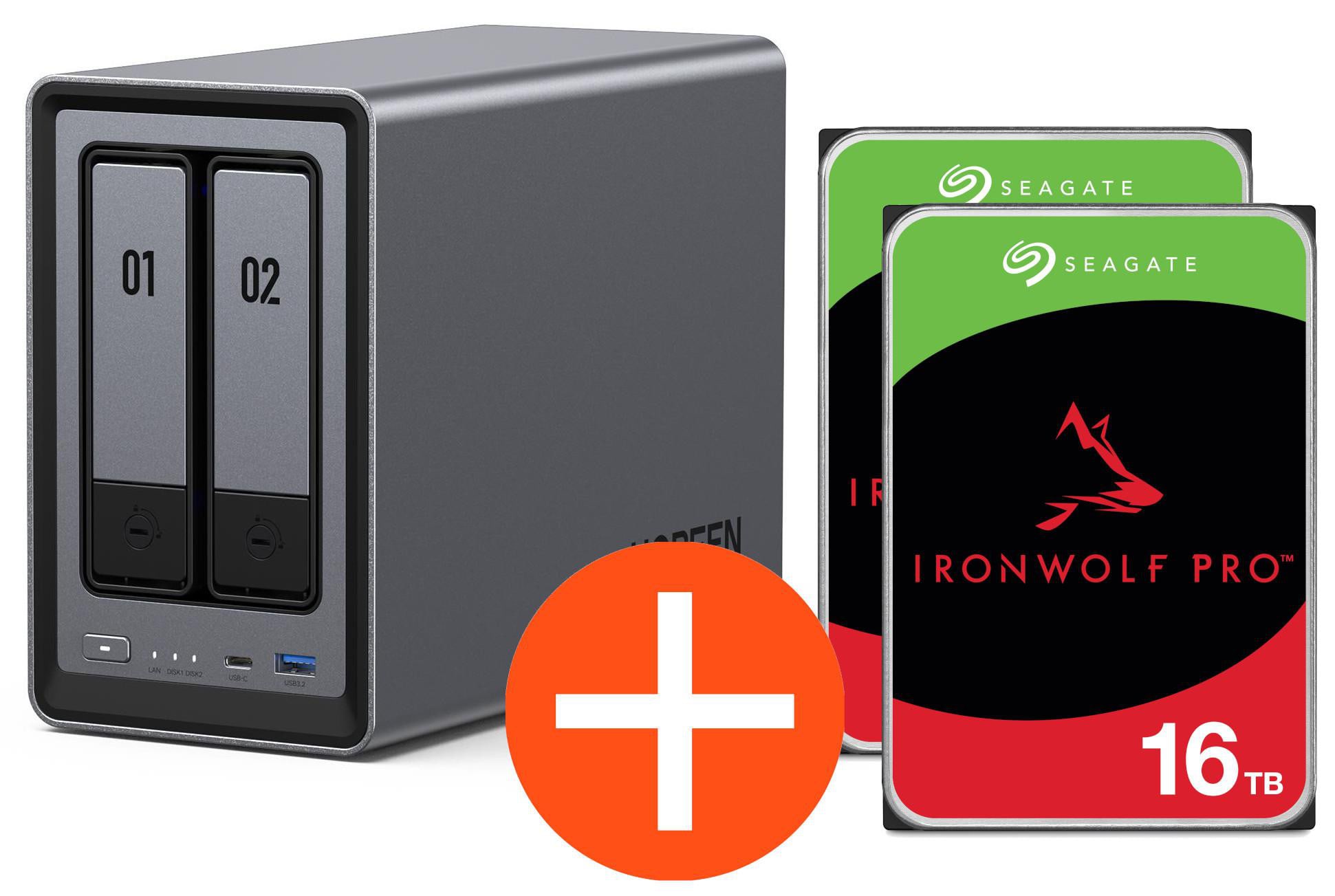 UGREEN NASync DXP2800 NAS System 2-Bay 32TB inkl. 2x Seagate IronWolf ST16000NT001 16 TBB DXP2800 + 2x ST16000NT001