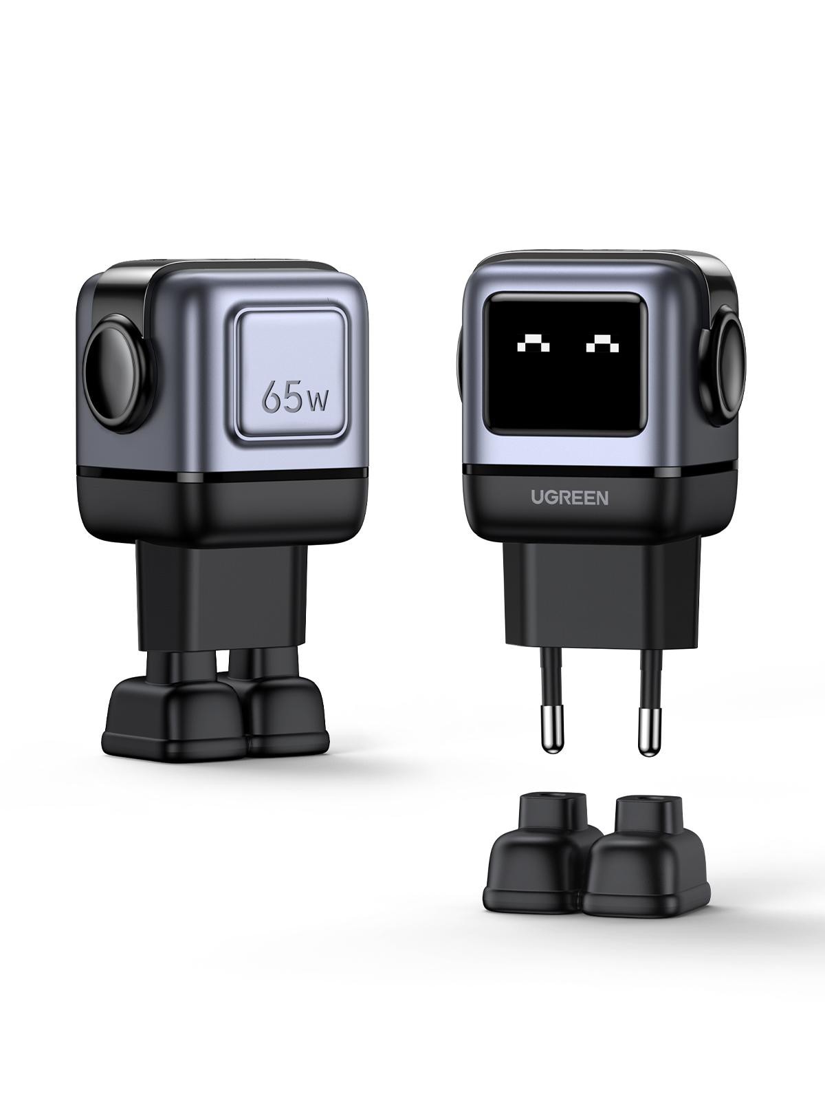 UGREEN Uno CD361 GaN Fast Charger 65W Ladegerät 2x USB-C 1x USB-A Smart-Display Robot Design schwarz