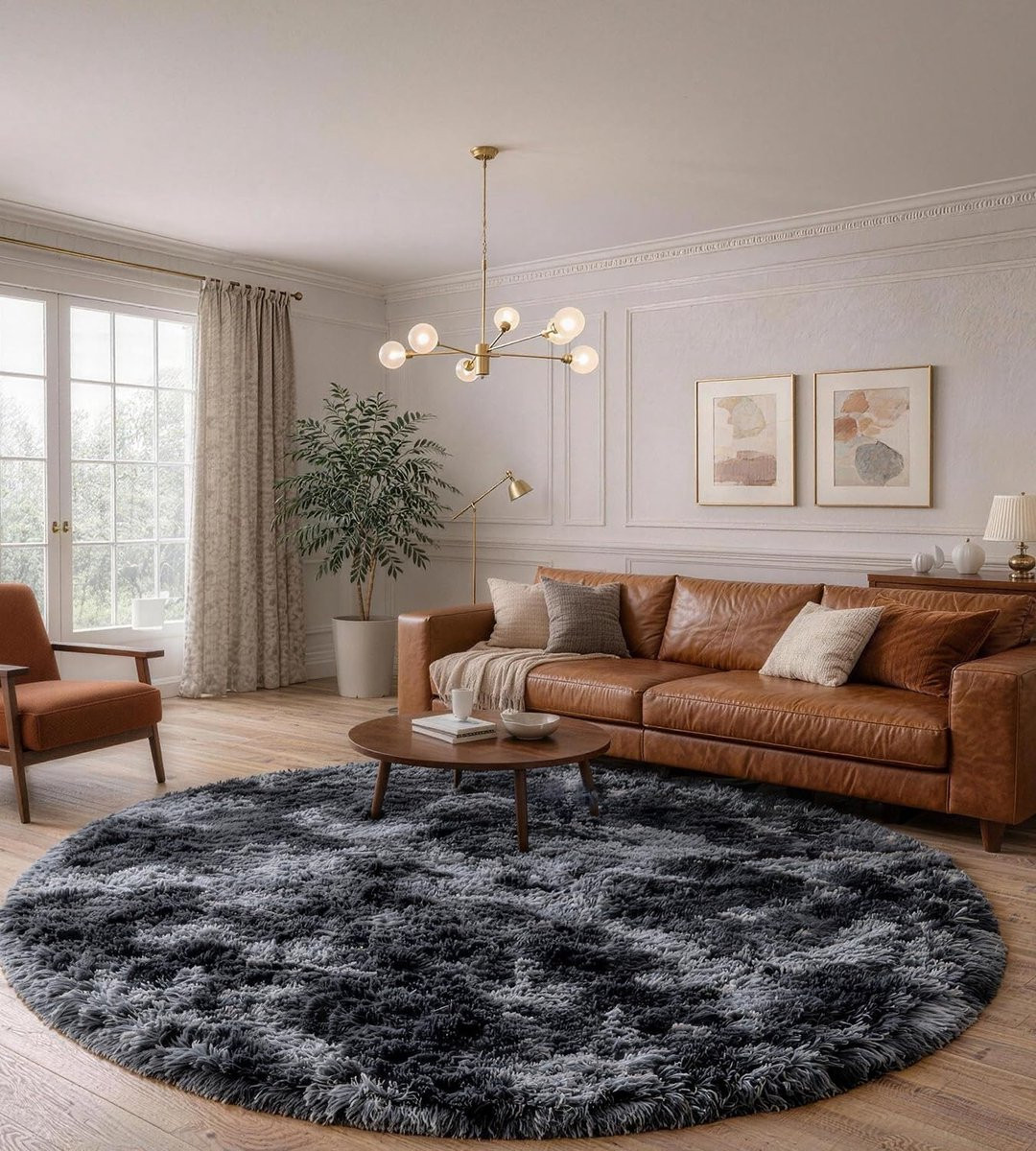 ShopVlot Pluche vloerkleed rond - Donkergrijs - Modern en zacht