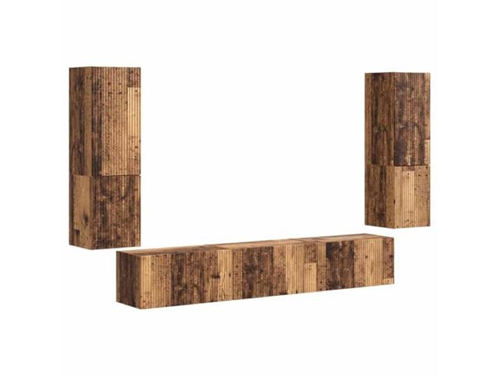 HAQWRDQSG TV-Schrank Set 4-tlg Wandmontiert Altholz-Optik Schafft freie Bodenfläche im Wohnzimmer durch Hängemontage und bietet flexible Medienaufbewahrung.