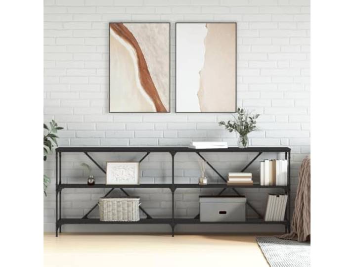 KPOUTRFG Konsolentisch Schwarz 200x30x75 cm Holzwerkstoff Eisen Flurtisch, Beistelltisch, Sofatisch, Wohnzimmer, Eingangsbereich, Holzwerkstoff, Eisenrahmen, doppelte X-Streben,