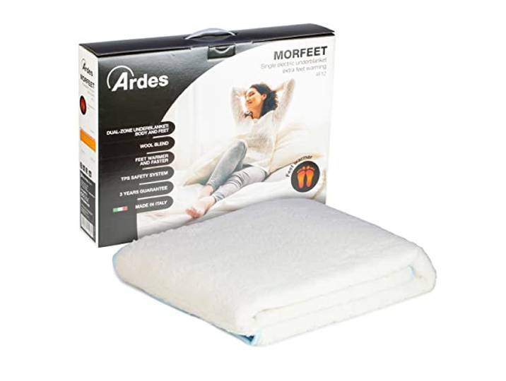 ARDES - AR4F11 Elektrischer Einzelbett-Wärmer MORFEET 60W Heizdecke mit integriertem Fußwärmer, Elektrischer Einzelbett-Wärmer 2 Heizzonen, Elektrische Einzelbettdecke 100% reine Wolle