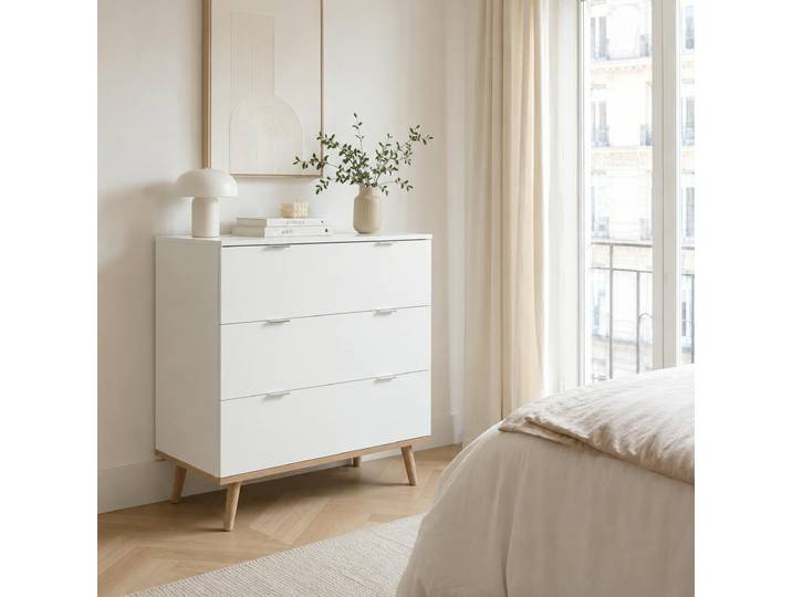 Commode Blanche 3 Tiroirs Style Scandinave Alva