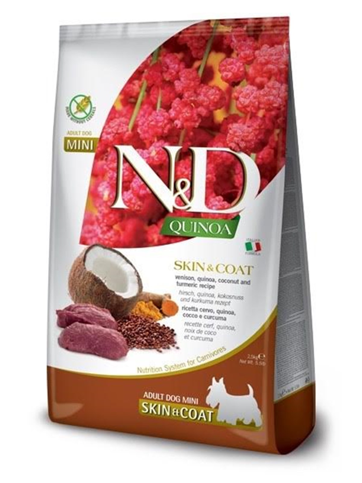 Farmina N&D Quinoa Dog Skin&Coat Venison, Coconut Adult Mini - Trockenfutter für Hunde - 2.5 kg