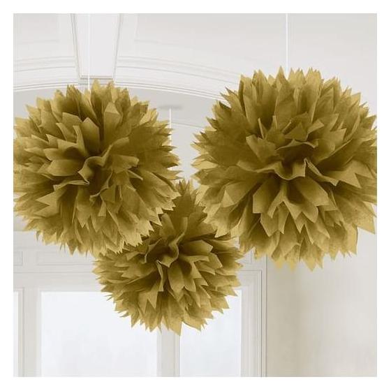 Amscan Pompons aus Goldpapier (3 Stk.) (18055-19-55)