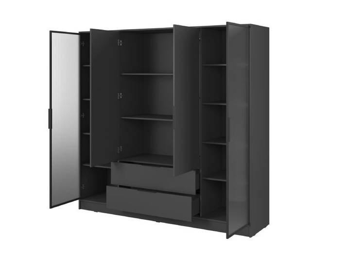 Kleiderschrank – KELLY 4D RD – Graphit – Regale