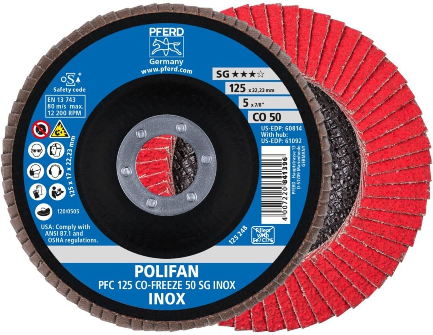 Pferd Fächerschleifscheibe COFREEZE gewölbt 125mm K50 (67712550)