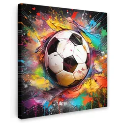 LEINWANDBILD Fußball - Farbe - Farben - Schwarz - Weiß Wandbild Wohnzimmer 50x50 cm