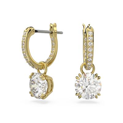 Paar Ohrhänger SWAROVSKI "Stilla Round", gold (gelbgoldfarben, kristallfarben, kristallfarben), Ohrringe, Damen, Metall, mit Swarovski Kristall - Einhänger abnehmbar