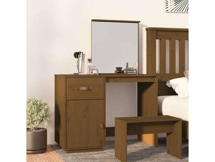 Brun Coiffeuse Marron miel 95x50x134 cm Bois de pin massif - Meuble Rangement LV34086