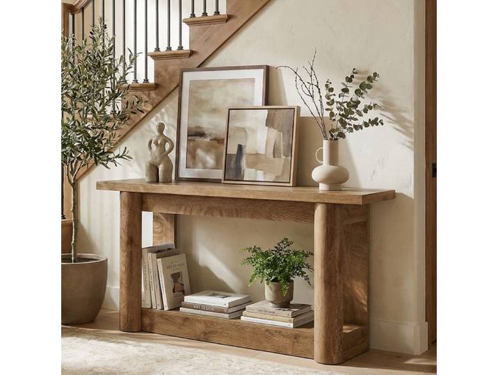 Console d'entrée TOPESCT 160x30x80 cm à deux niveaux meuble d'appoint pour couloir salon marron