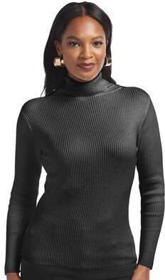 Masseys Ribbed Long Sleeve Turtleneck (Size 1X) Black, Nylon,Viscose