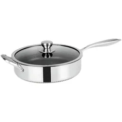 Cheffinger Hochrandpfanne 28cm Wabenstruktur + Deckel, Pfanne + Kochtopf, Silber