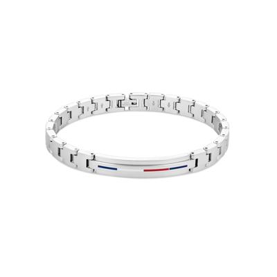 Armband TOMMY HILFIGER "Schmuck Edelstahl Armschmuck Gliederkette DRESSED", bunt (edelstahlfarben, weiß, blau, rot), Armbänder, Herren, 20,5cm, Edelstahl, Armband