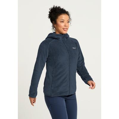 Fleecejacke JACK WOLFSKIN "ROTWAND HOODED FZ W", Damen, Gr. XXL, blau (midnight sky), Obermaterial: 100% Polyester, Jacken Fleecejacke, mit Kapuze, Langarm, atmungsaktives Gewebe