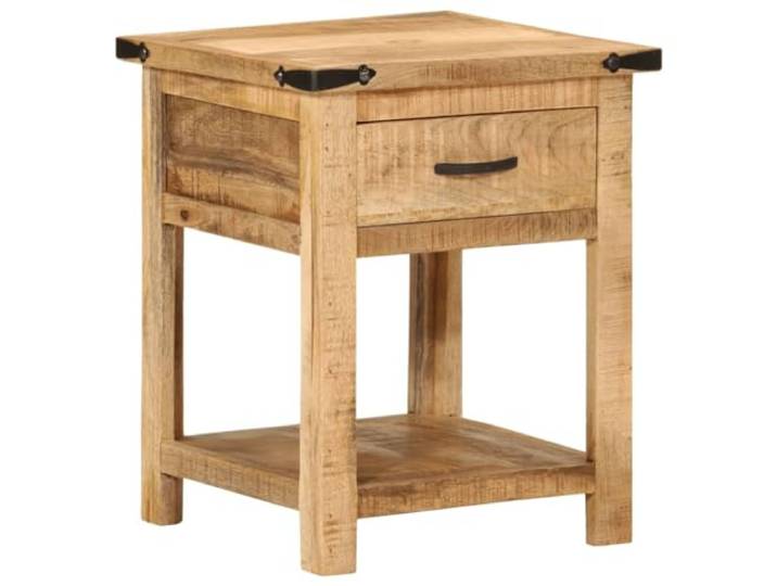 KDVXBCQJH Nachttisch 40x40x50 cm, Beistelltisch aus Mangoholz Kompakter Beistellschrank mit Schublade für Schlafzimmer und Gästezimmer, versehen mit natürlicher Holzmaserung.