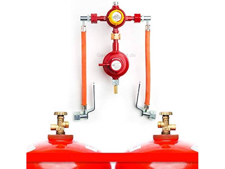 Automatische 50 mbar Zweiflaschenanlage für 33 kg Propangasflaschen/Gasflaschen (Flaschenanlage, Druckminderer, Propangas Flüssiggas Anlage, Großflaschenanlage) MADE IN GERMANY