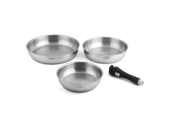 3 poêles 20/24/28 cm amovible inox 18/8 induction