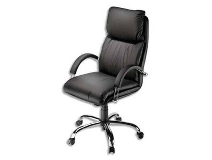 Fauteuil de direction Nadir en croûte de cuir noire à mécanisme basculant centré accotoirs inclus