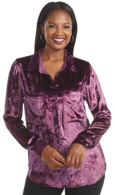 Masseys Velvet Button-Up (Size 3X) Pinot Noir, Viscose
