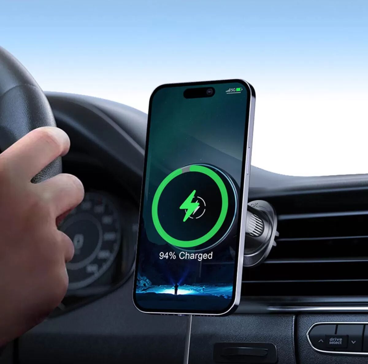 INF Support de ventilation voiture magnétique 15W Noir - Chargeur sans fil, compatible avec iPhone 12-17 et téléphones Android