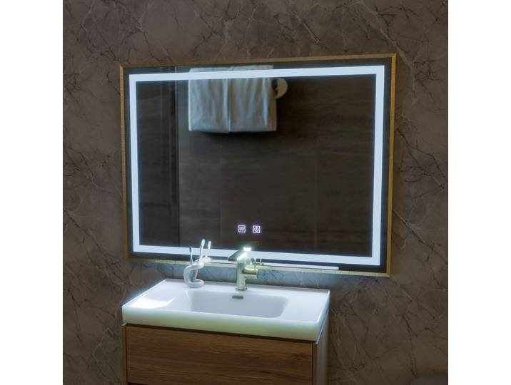 Miroir Led Touch 80x60 Fonction Desembuage Cadre Gold Rose Brosse