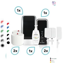Blanc HYGIENIC KOMPLETT-SET Toilettenkabine: Toilettenpapierspender + SENSOR Sitzreinigung + Reinigungsschaum + Füllmittel