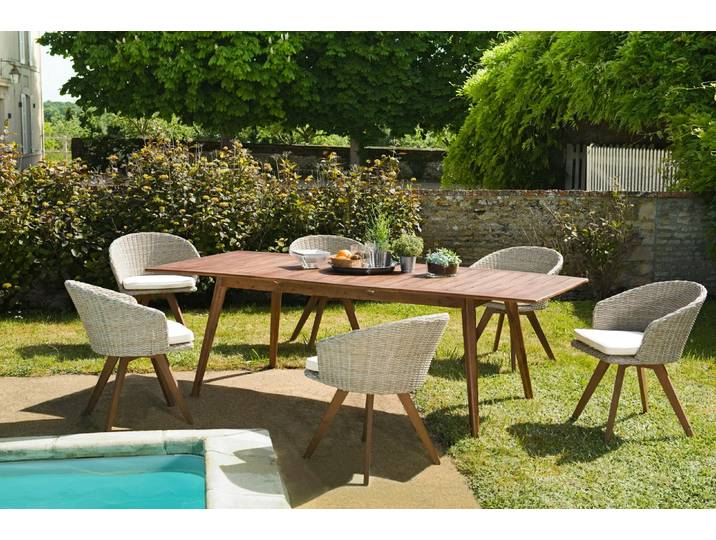 Salon de jardin BAHIA (1 table de jardin extensible 180x240, 6 fauteuils de jardin)