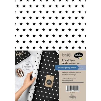 Weihnachtsgeschenkpapier-Set: Sterne (schwarz/ weiß)
