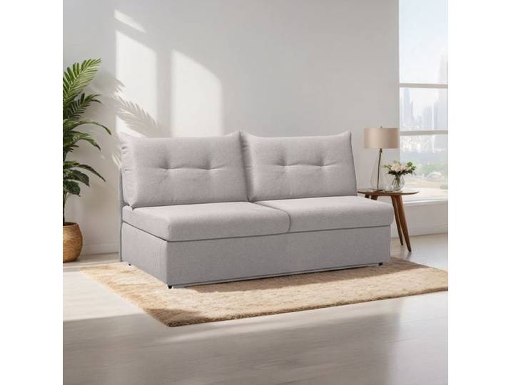 Schlafsofa Retford Webstoff/Velours mit Bettkasten Kunstfaser 89x156x82cm Hellgrau ausziehbar modern