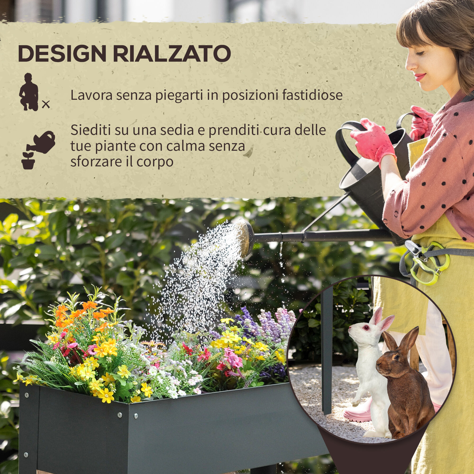 Altro Fioriera Da Esterno Rialzata In Metallo Con 3 Fori Di Drenaggio, 100x30x80 Cm, Grigio