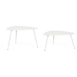 Gartencouchtisch-Set Yvonne aus Metall, modern und pulverbeschichtet, Weiß, 2er-Set in Dreieckform